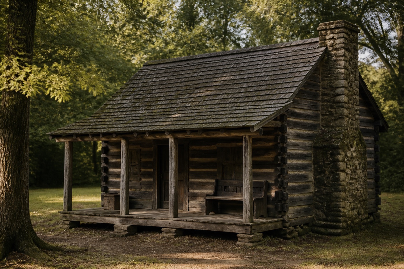 Atmospheric historic log cabin used as concept imagery